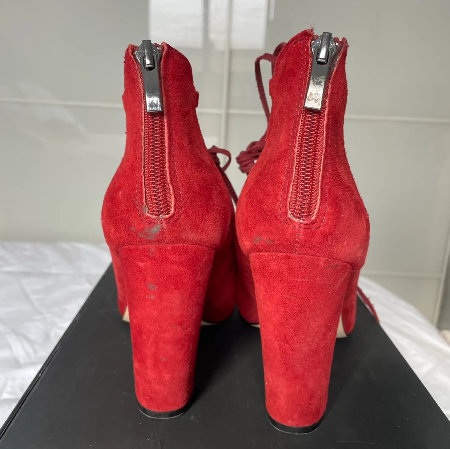 Saks Red Suede Lace-Up Heels image indicator(3)