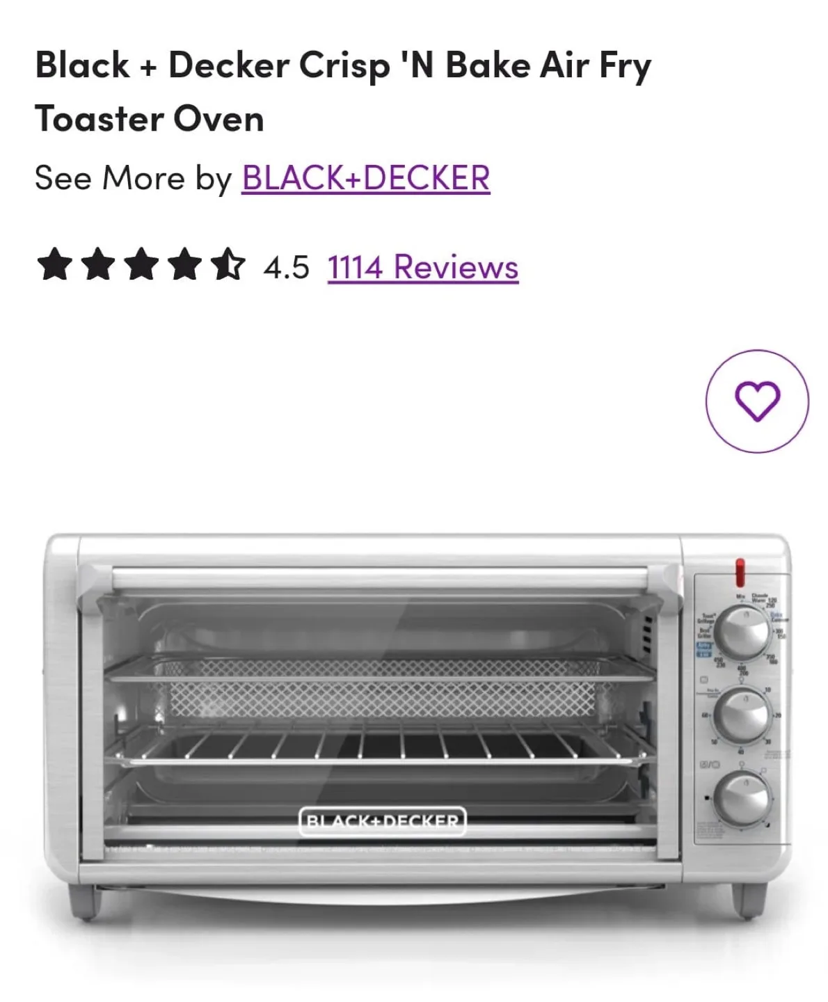 Black + Decker Crisp 'N Bake Air Fry Toaster Oven thumbnail