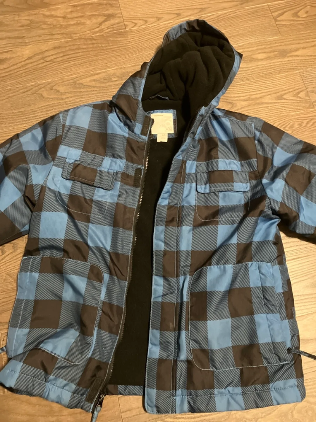 Old Navy Blue and Black Plaid Winter Jacket 🧡 thumbnail