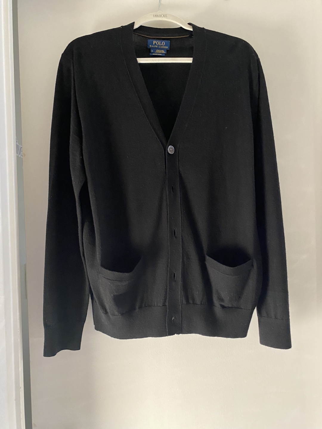 Polo Ralph Lauren Black Cardigan with Suede Elbow Patches-NEW