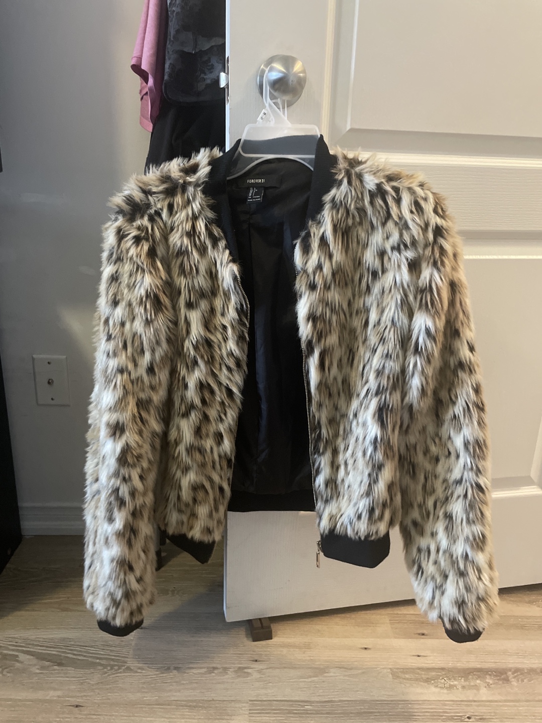 Forever 21 Leopard Print Faux Fur Bomber Jacket