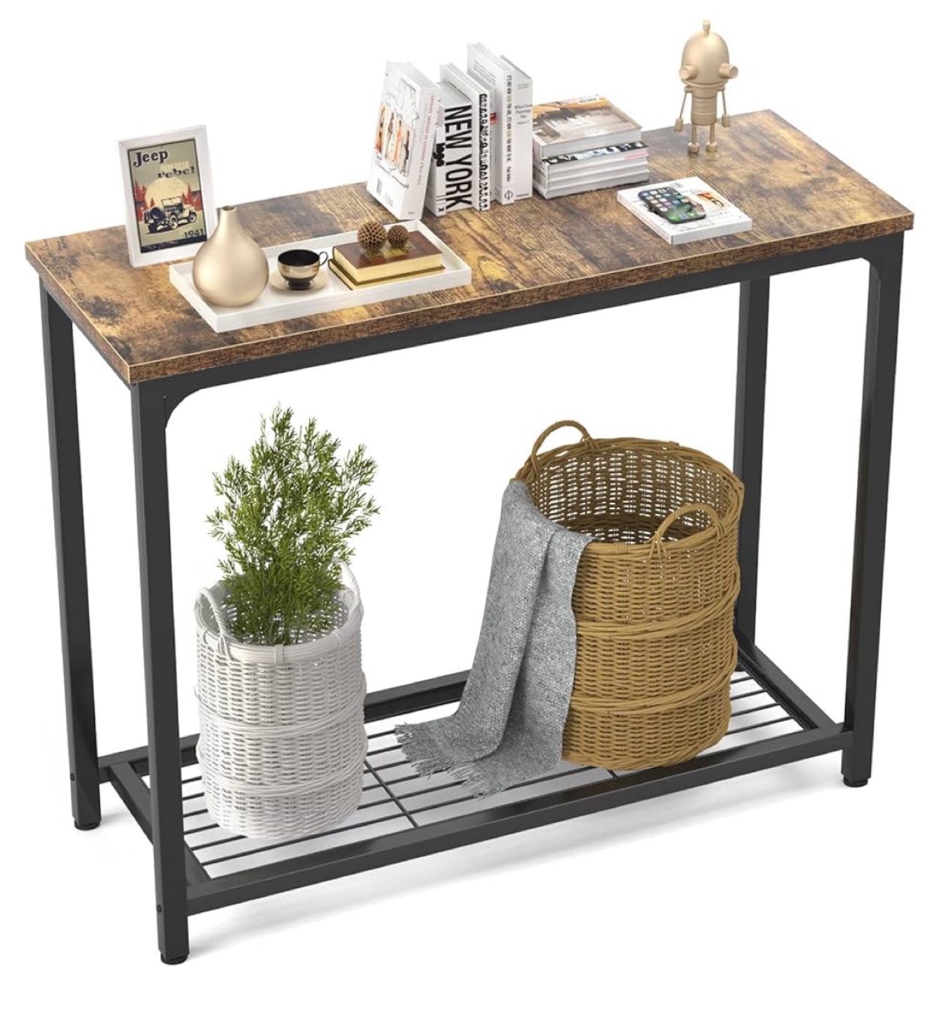 Rustic Console Table with Shelf