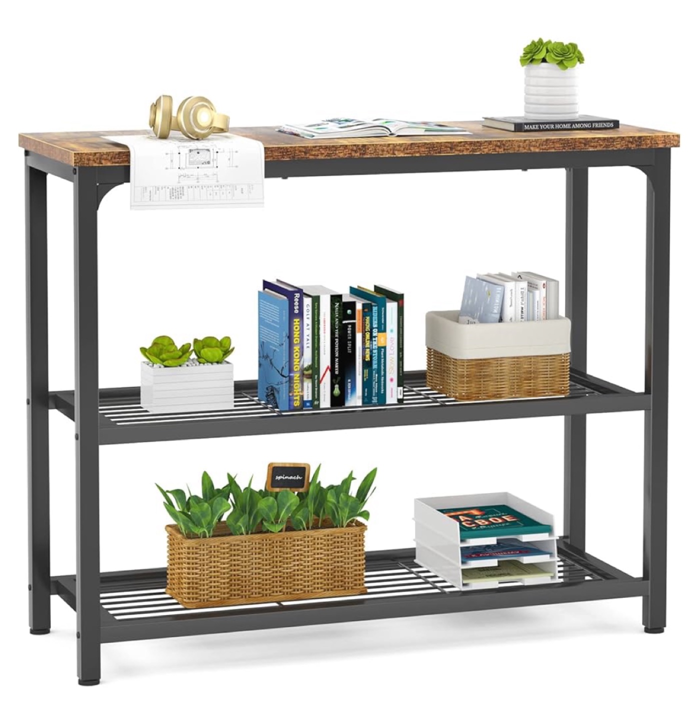 Rustic 3-Tier Shelf Console Table
