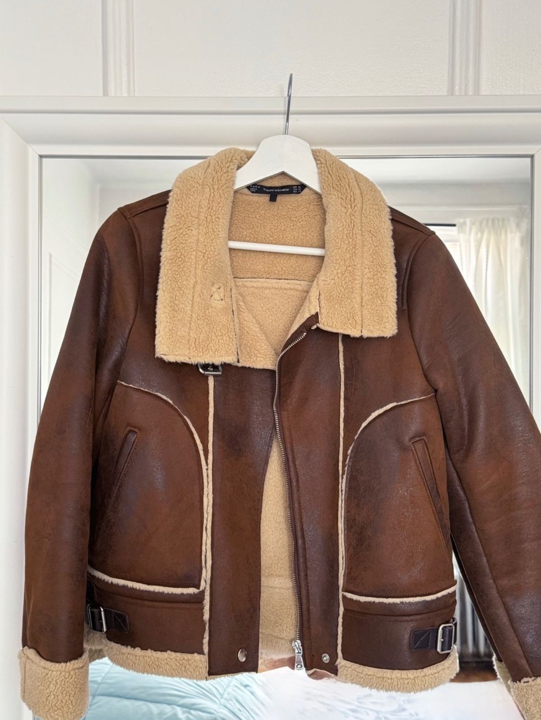 Zara Brown Faux Fur Aviator Jacket