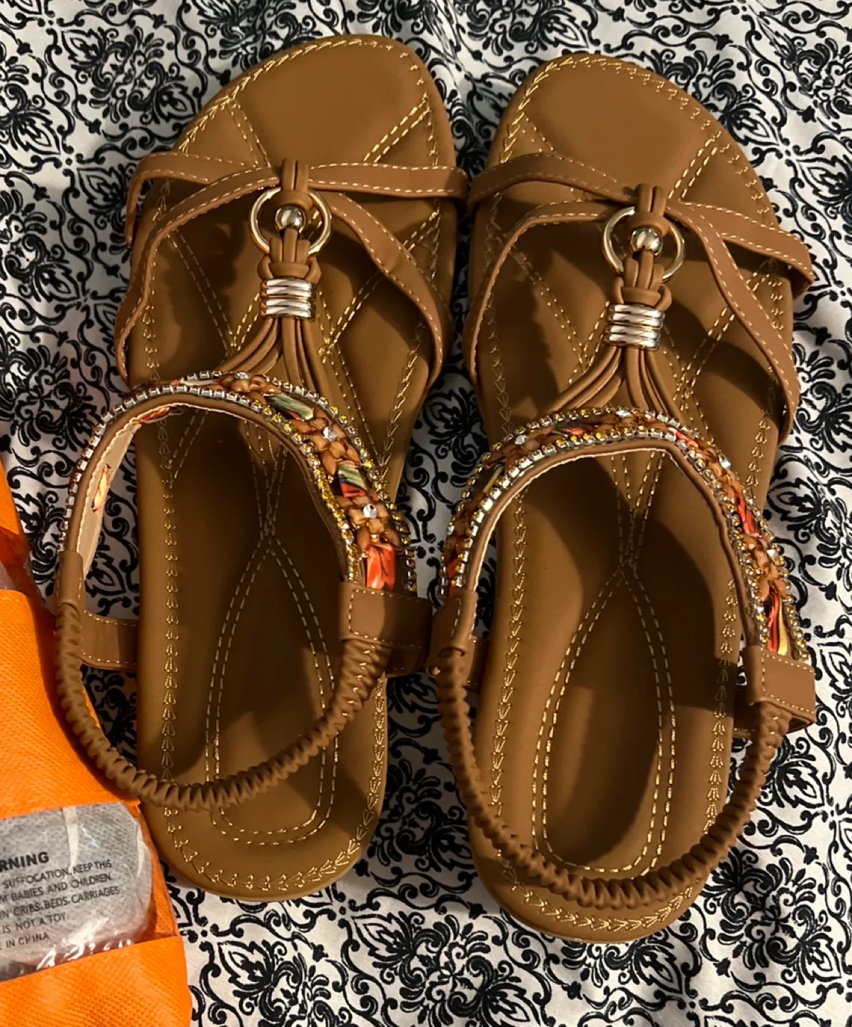 Women's Brown Sandals with Floral Detail thumbnail