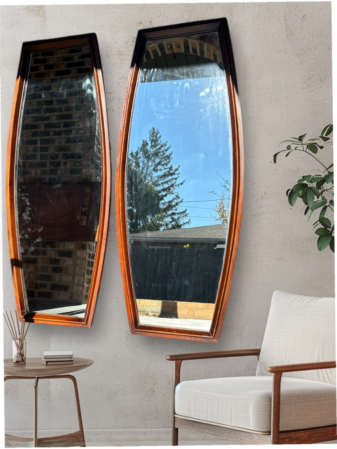 Pair of Vintage Mid Century Modern Walnut Mirrors