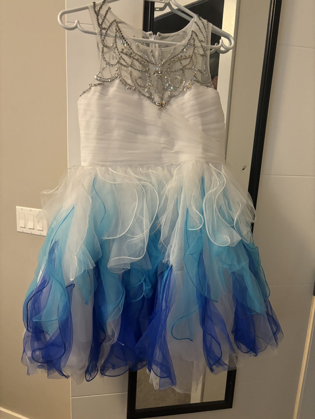 Girls' White and Blue Tulle Dress