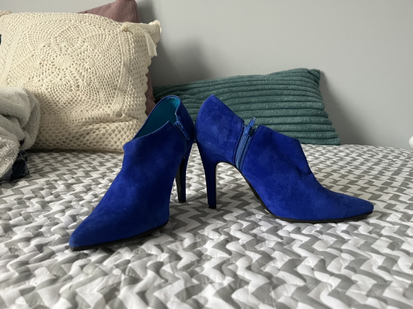 Blue Suede Ankle Boots