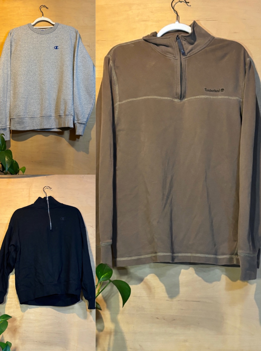 1 sweatshirt 2 quarter zips bundle Champion and Timberland