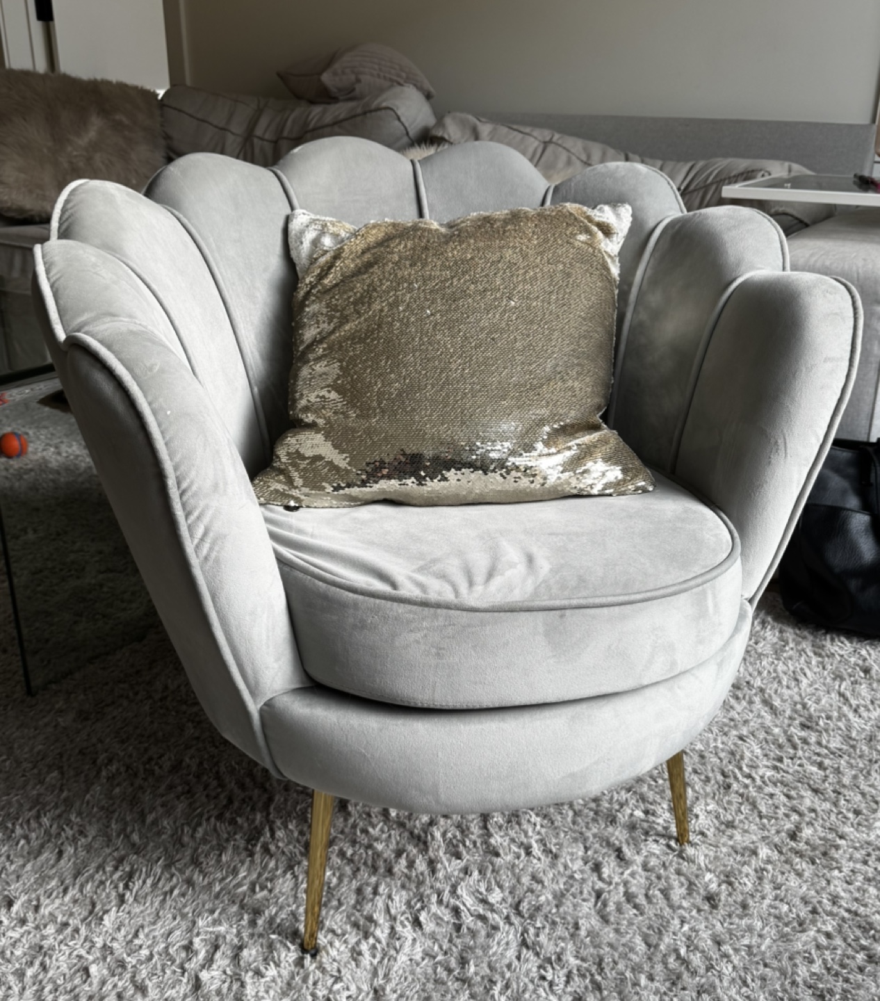 Grey Velvet Scalloped Accent Chair - photo 2