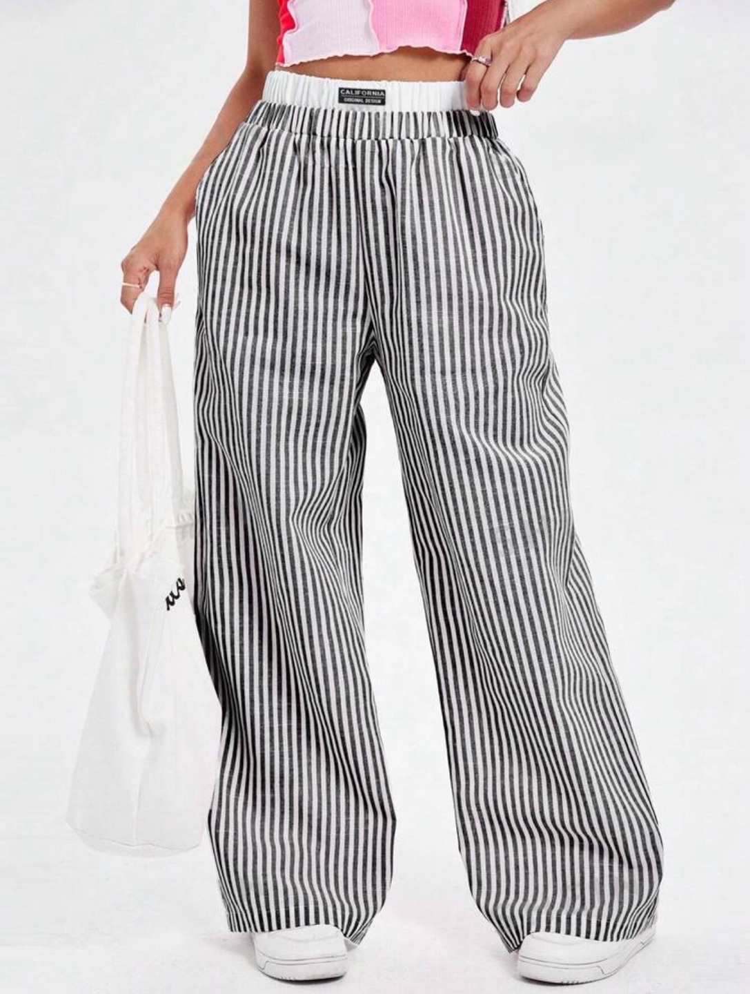 Black and White Striped Wide Leg Pants