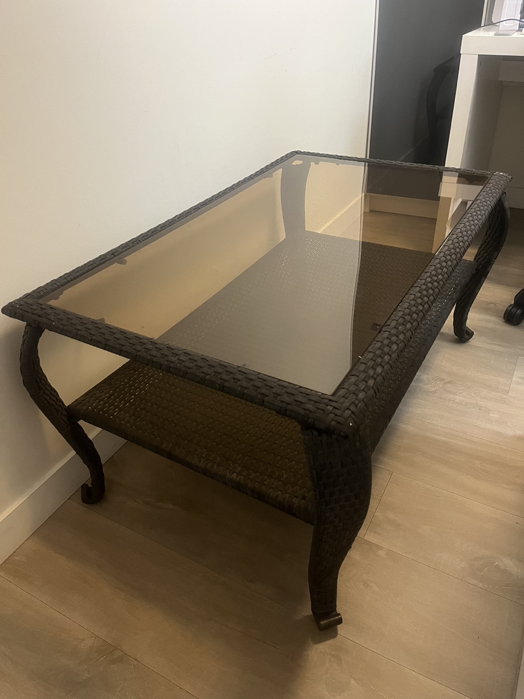 Wicker Coffee Table with Glass Top