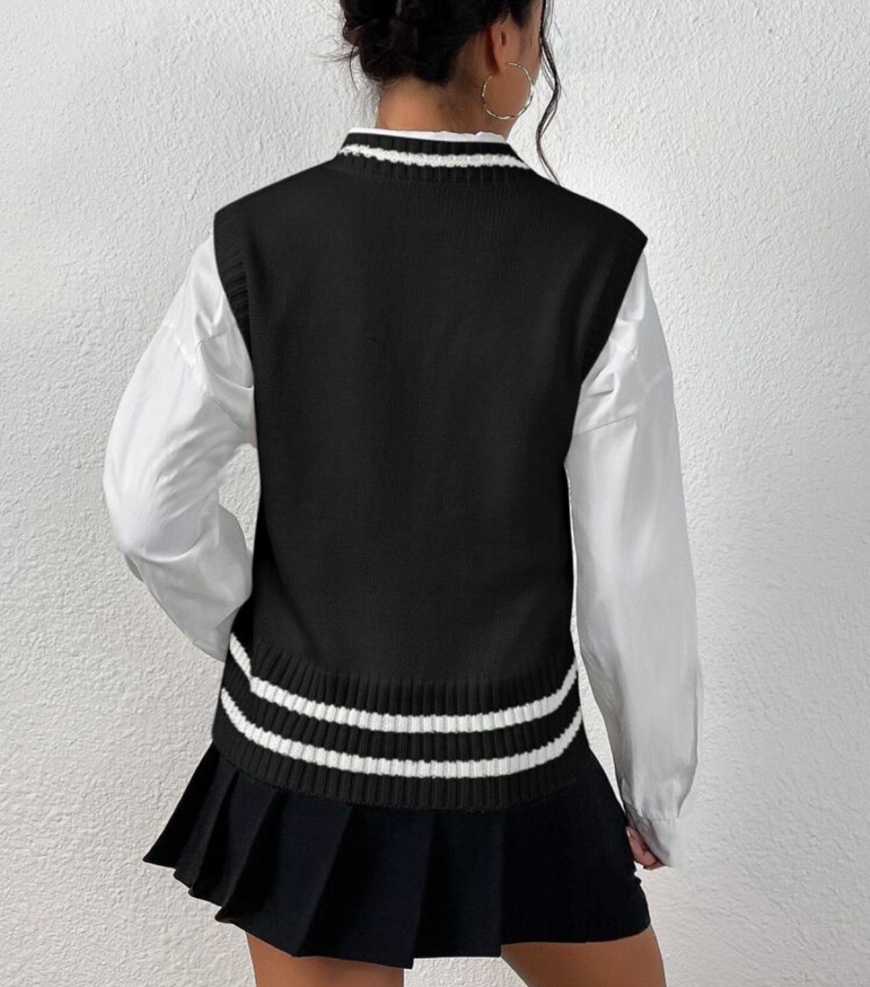 Black Cable Knit V-Neck Sweater Vest - photo 2