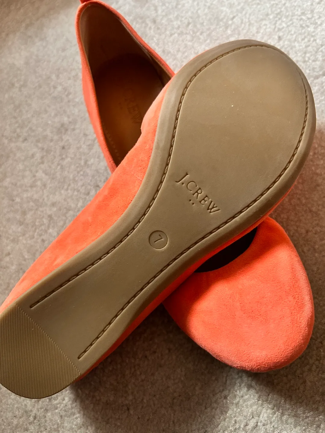 J.Crew Anya Suede Ballet Flats Neon Persimmon Size 7 image indicator(2)