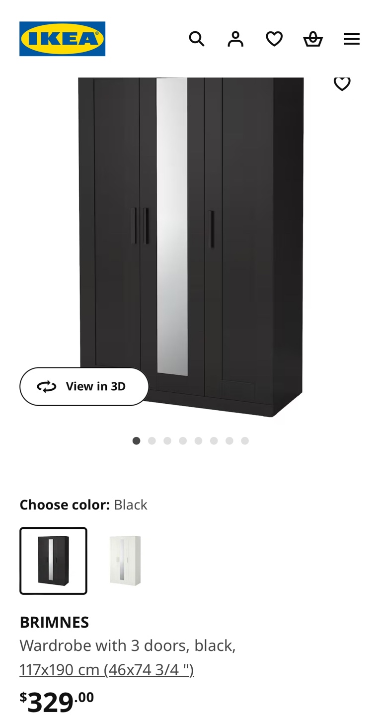 IKEA BRIMNES Wardrobe with 3 Doors, Black