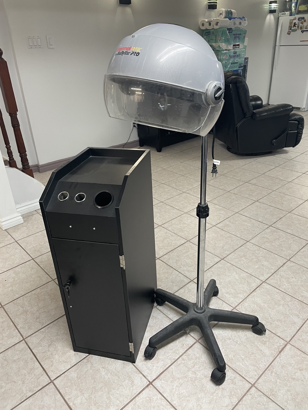 Hooded dryer, styling station