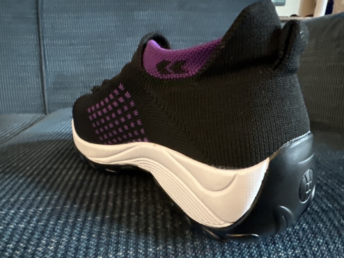 Black Knit Slip-on Sneakers with Purple Detail - photo 2