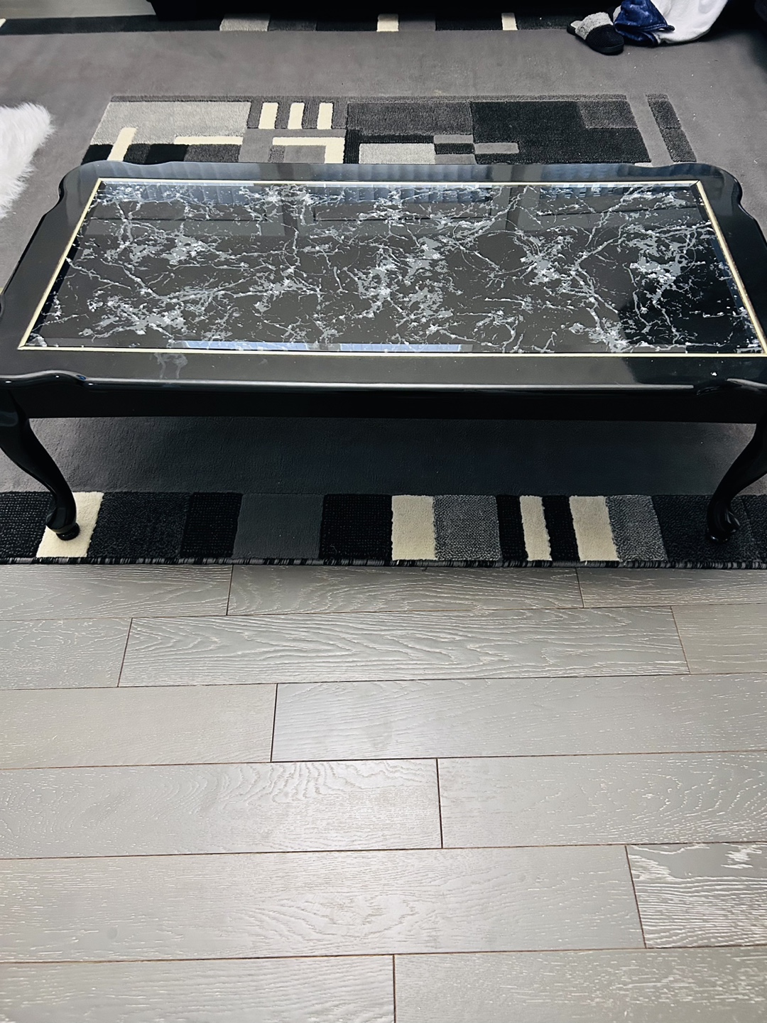 Black Coffee Table with Marble Top and 2 end tables