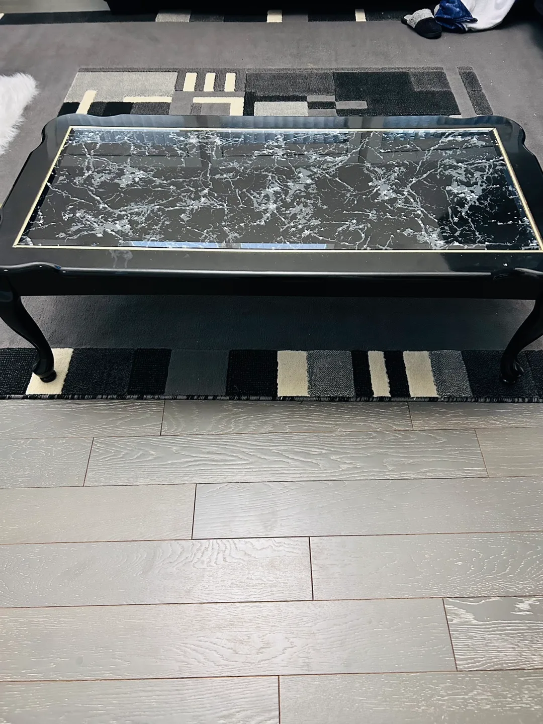 Black Coffee Table with Marble Top and 2 end tables