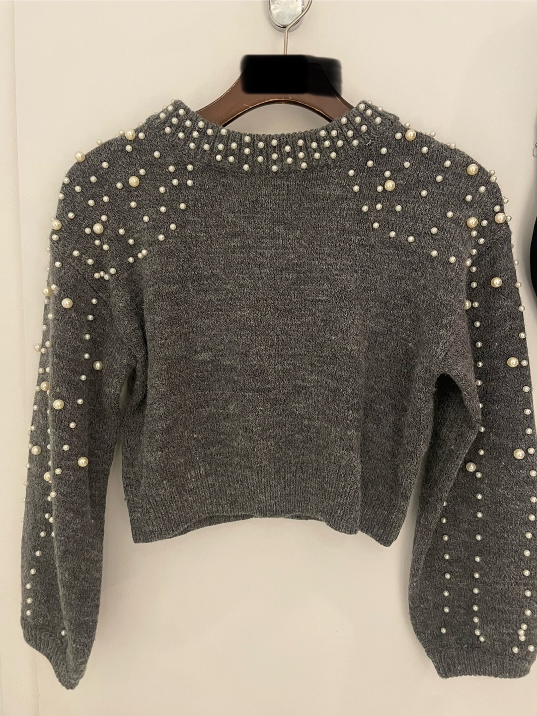 Grey Pearl Embellished Sweater