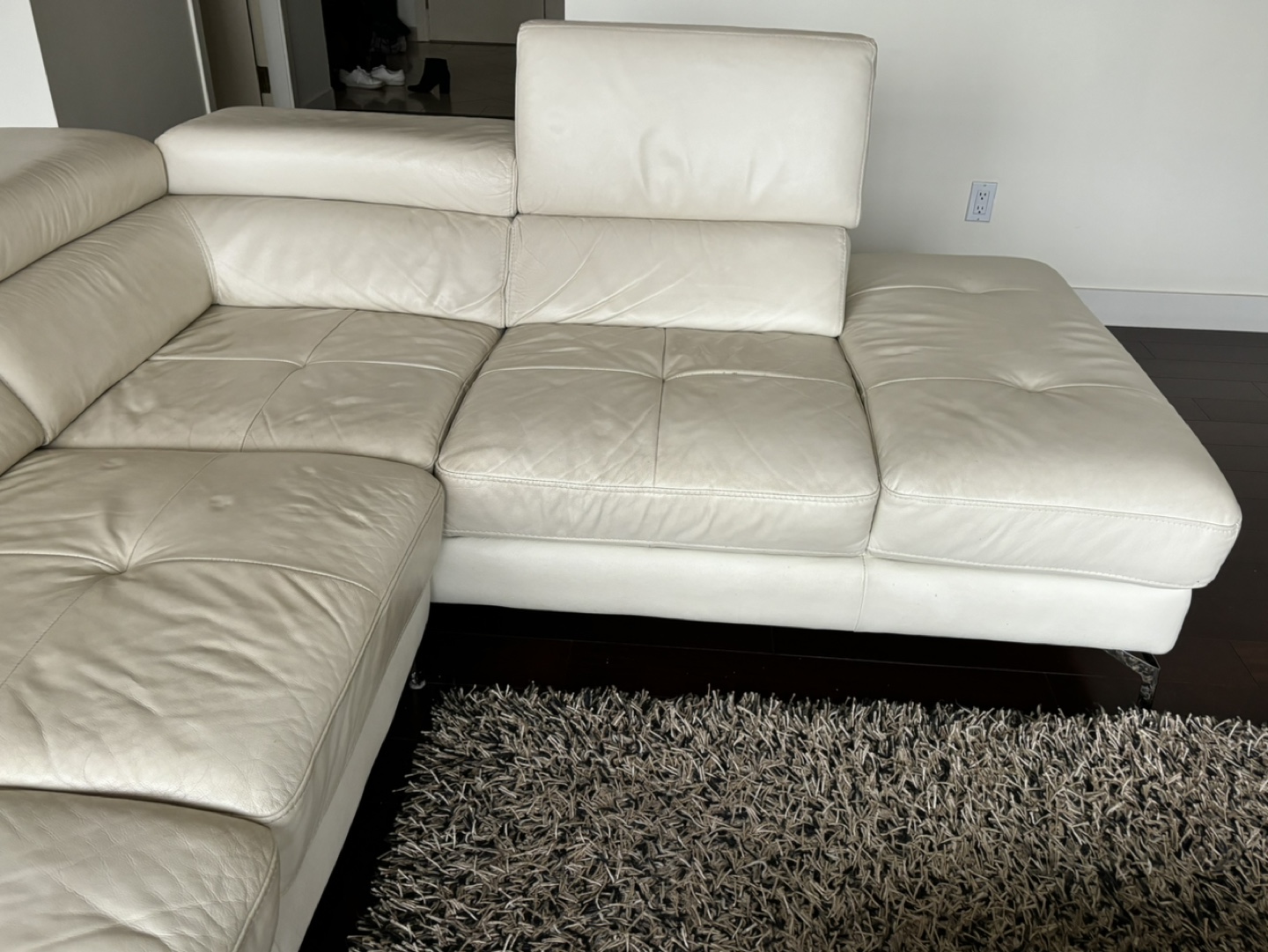 White Leather Sectional Sofa - photo 2