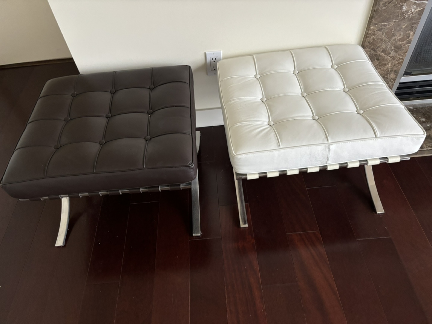 Two Leather Ottomans