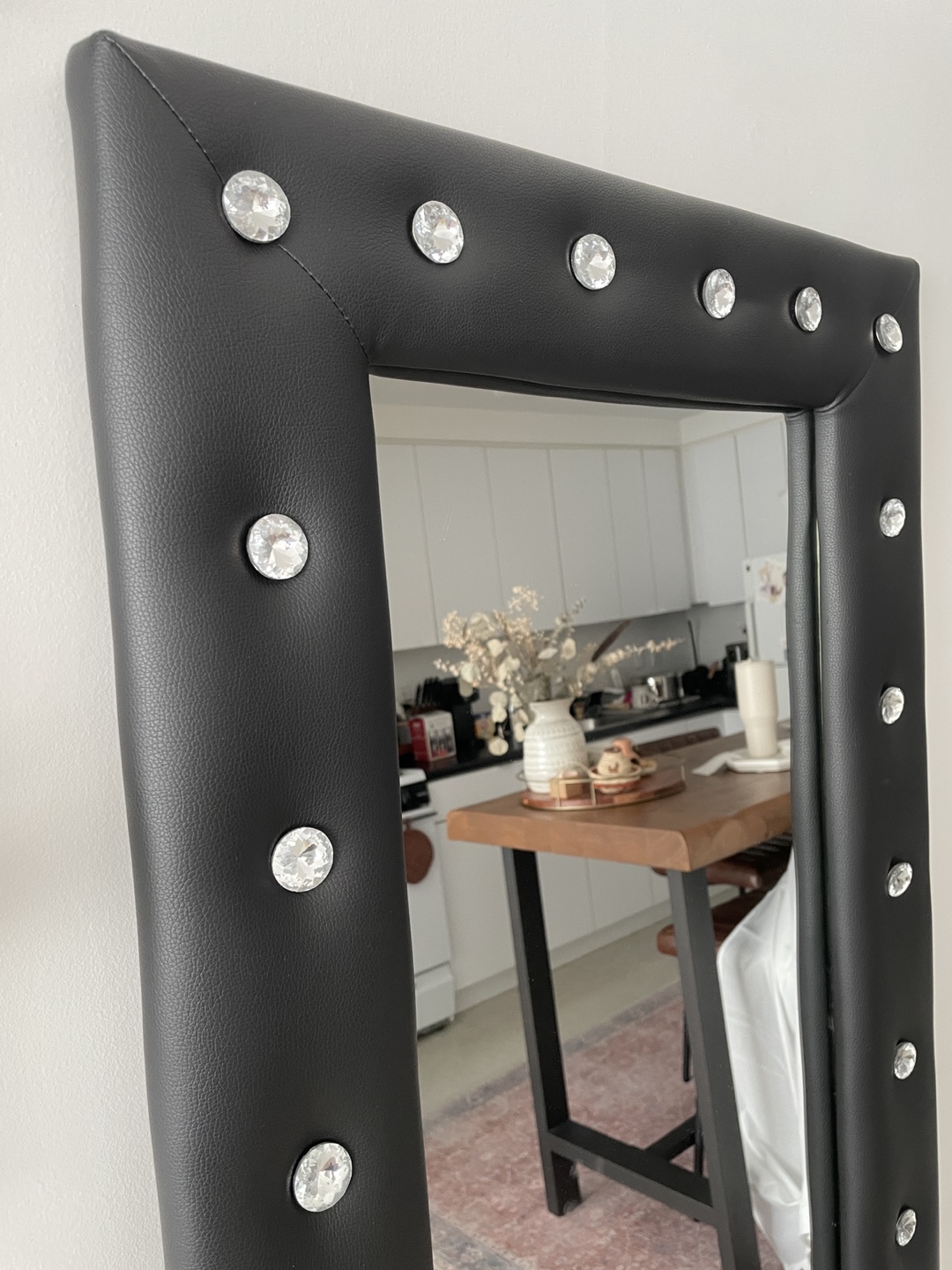 Faux Black Leather Full Length Mirror with Rhinestone Trim - photo 2