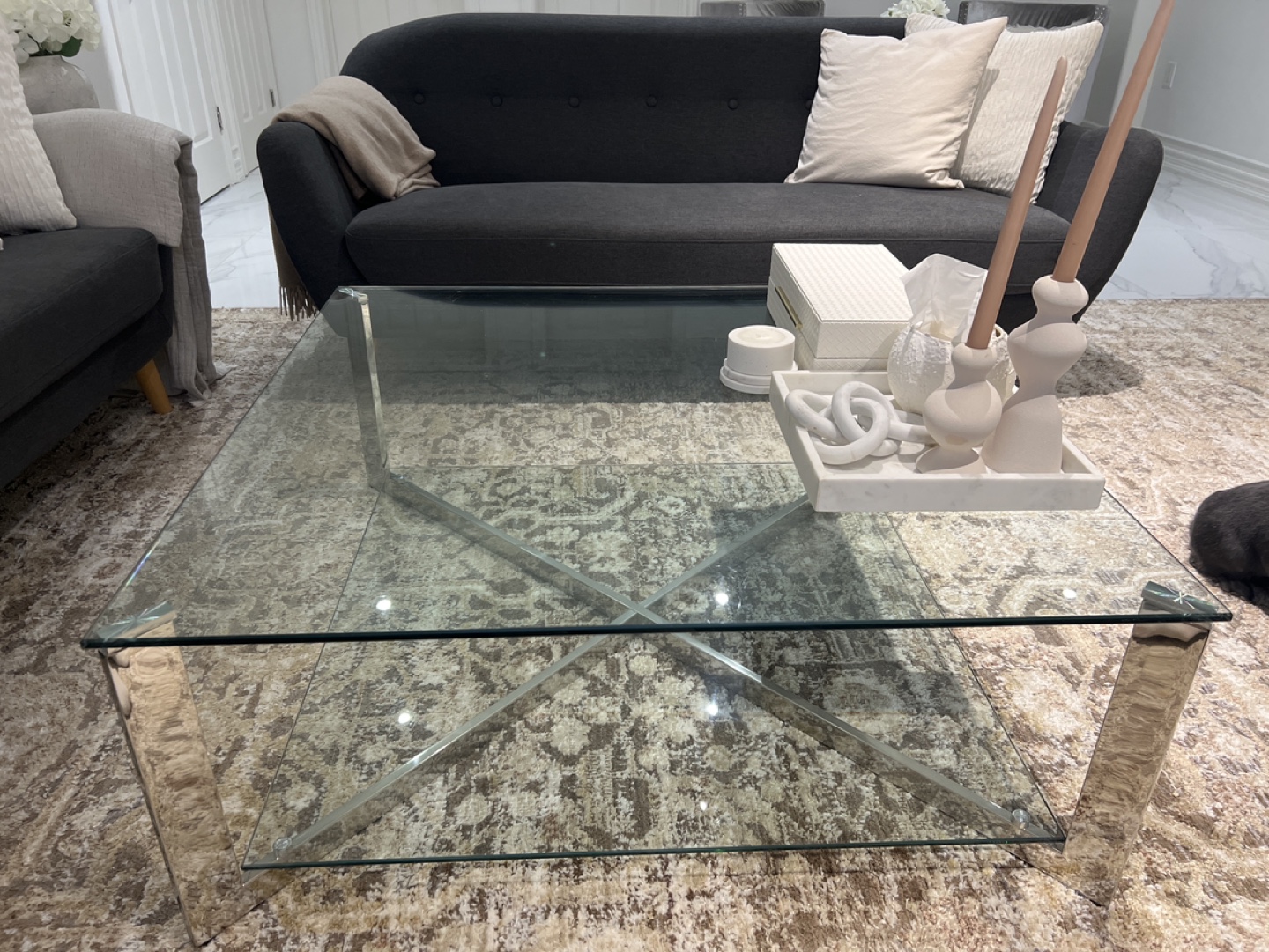 Glass Coffee Table with Chrome Legs