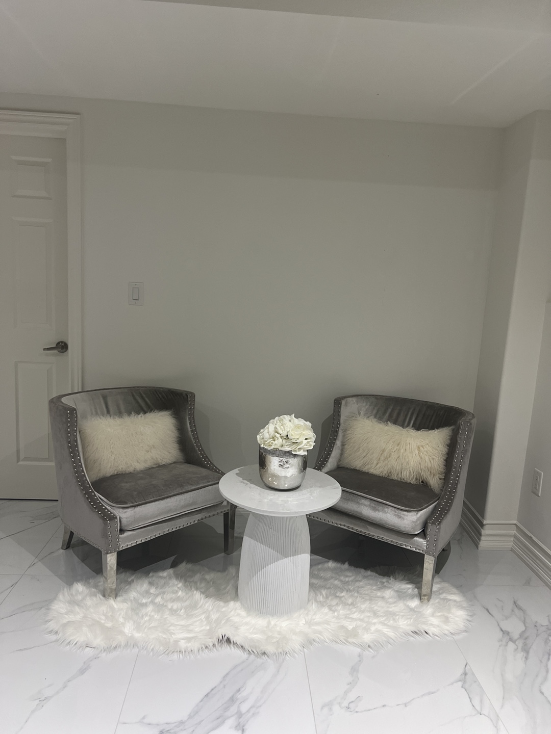 Pair of Grey Velvet Accent Chairs