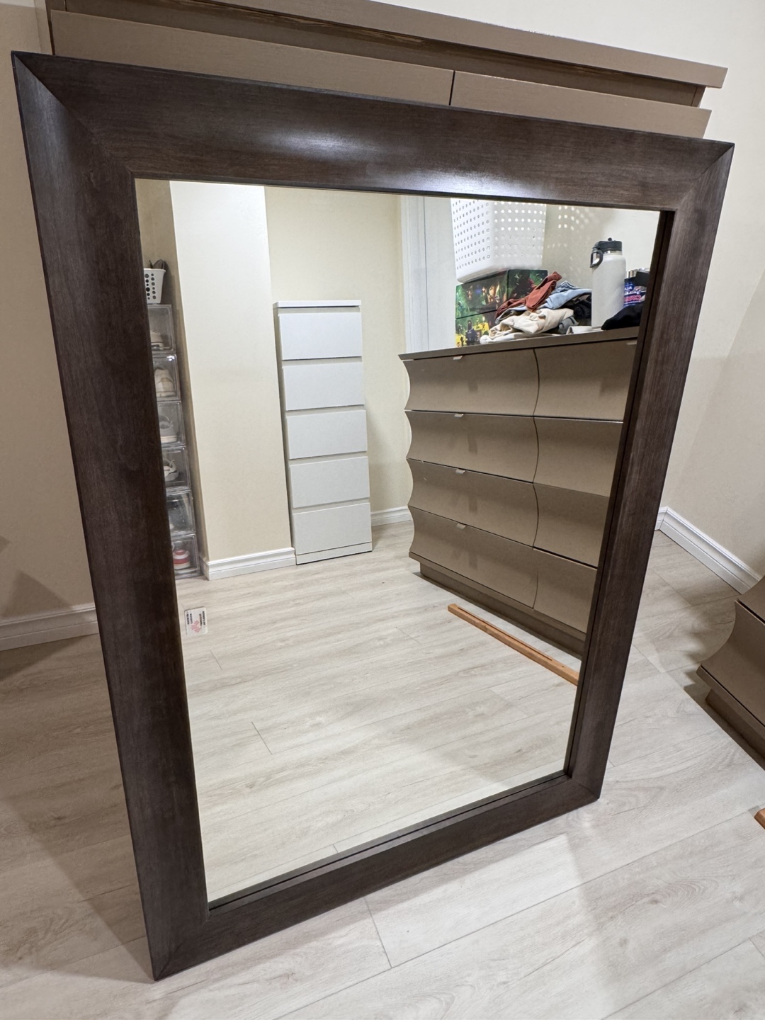 Large Dark Brown Wooden Frame Mirror