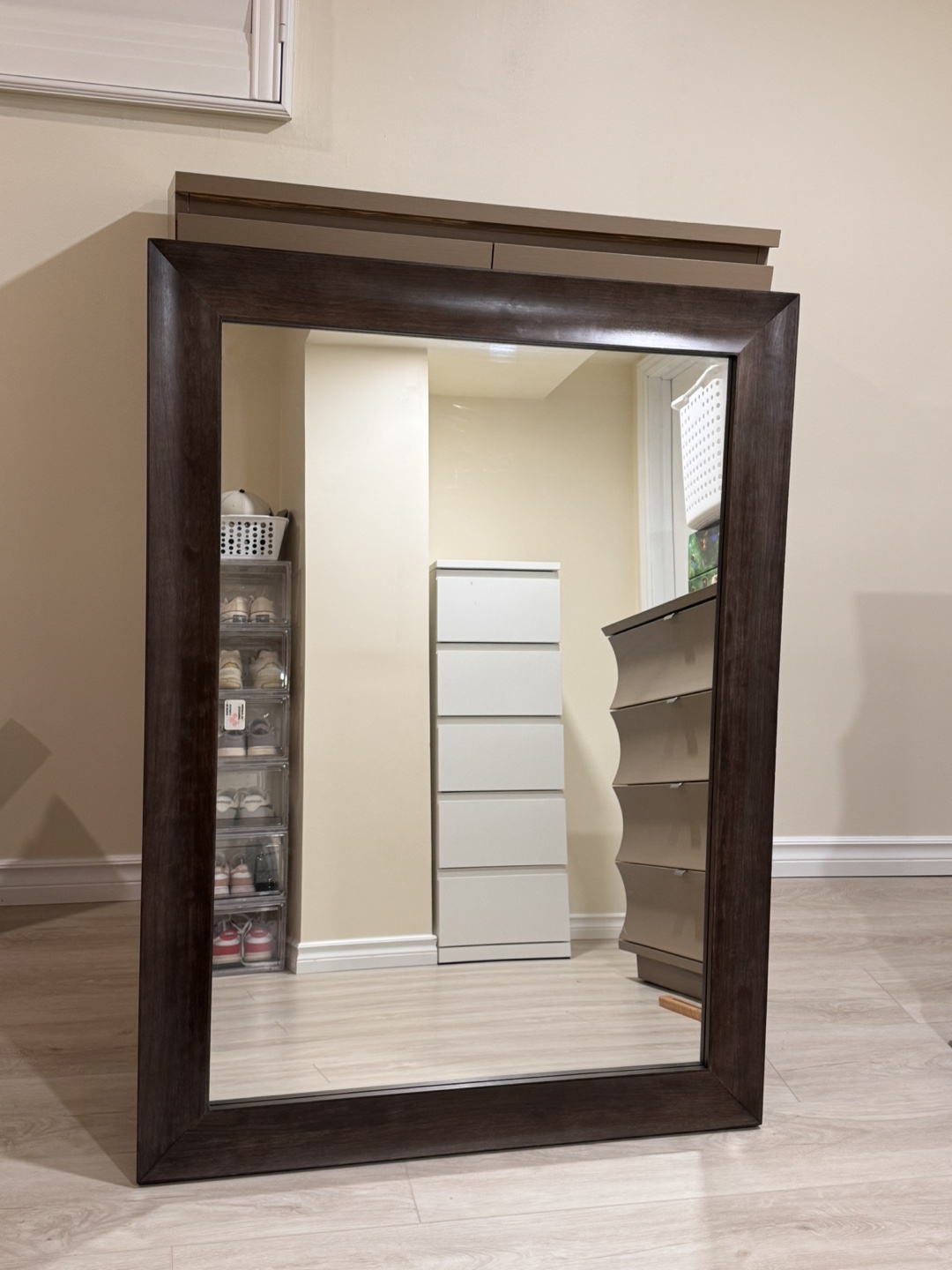Large Dark Brown Wooden Frame Mirror - photo 2