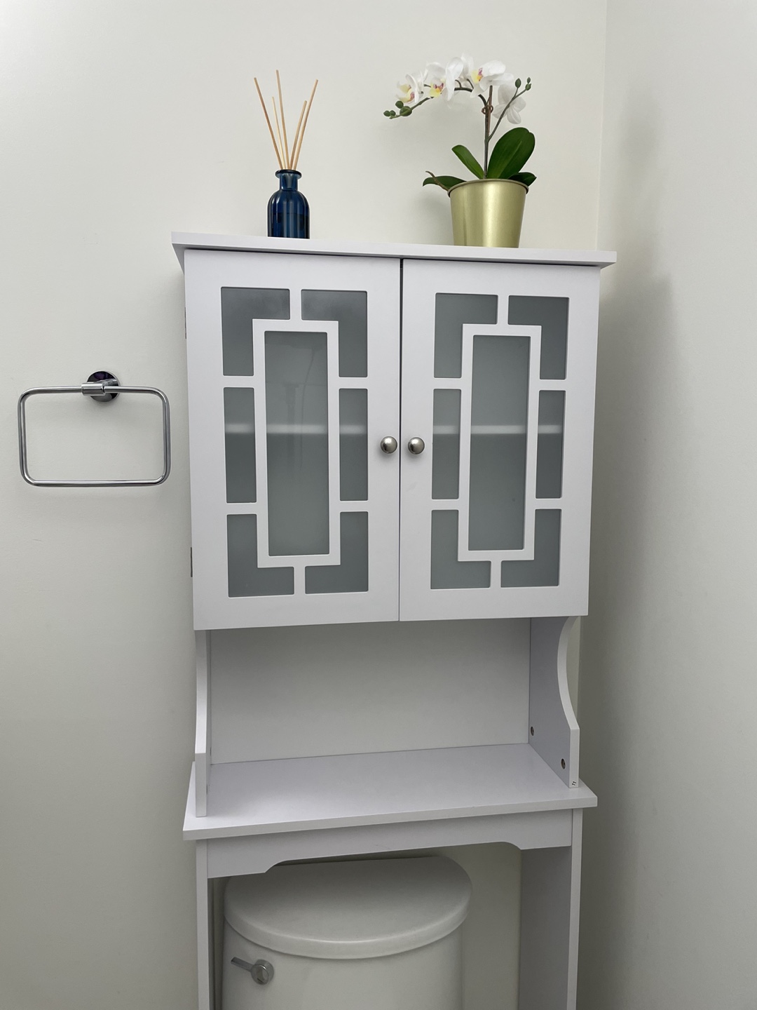Over the toilet Bathroom Cabinet with frosted Glass Doors