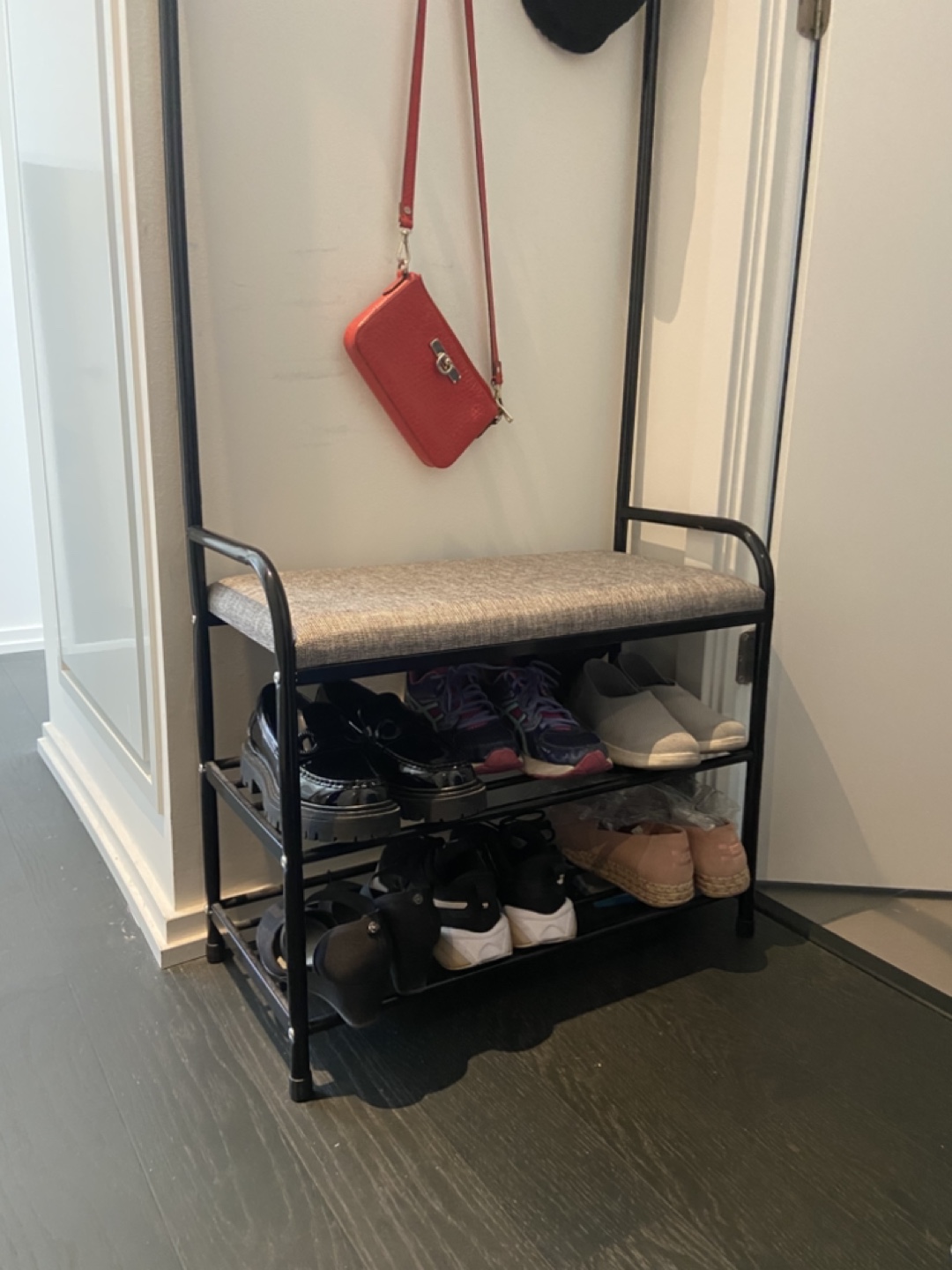 Entryway Shoe Rack with Bench and Hooks - photo 2