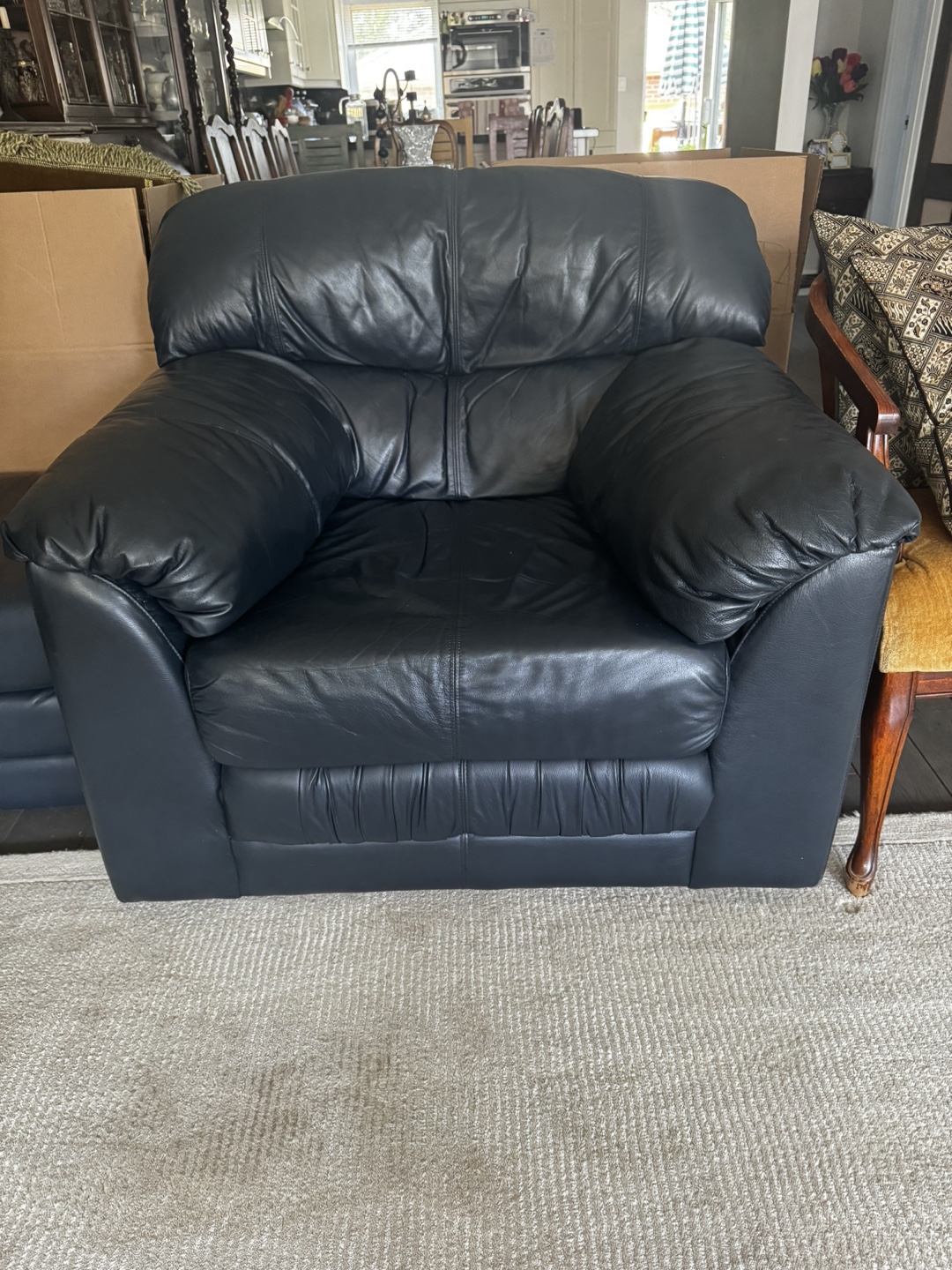 Leather club chair with ottoman