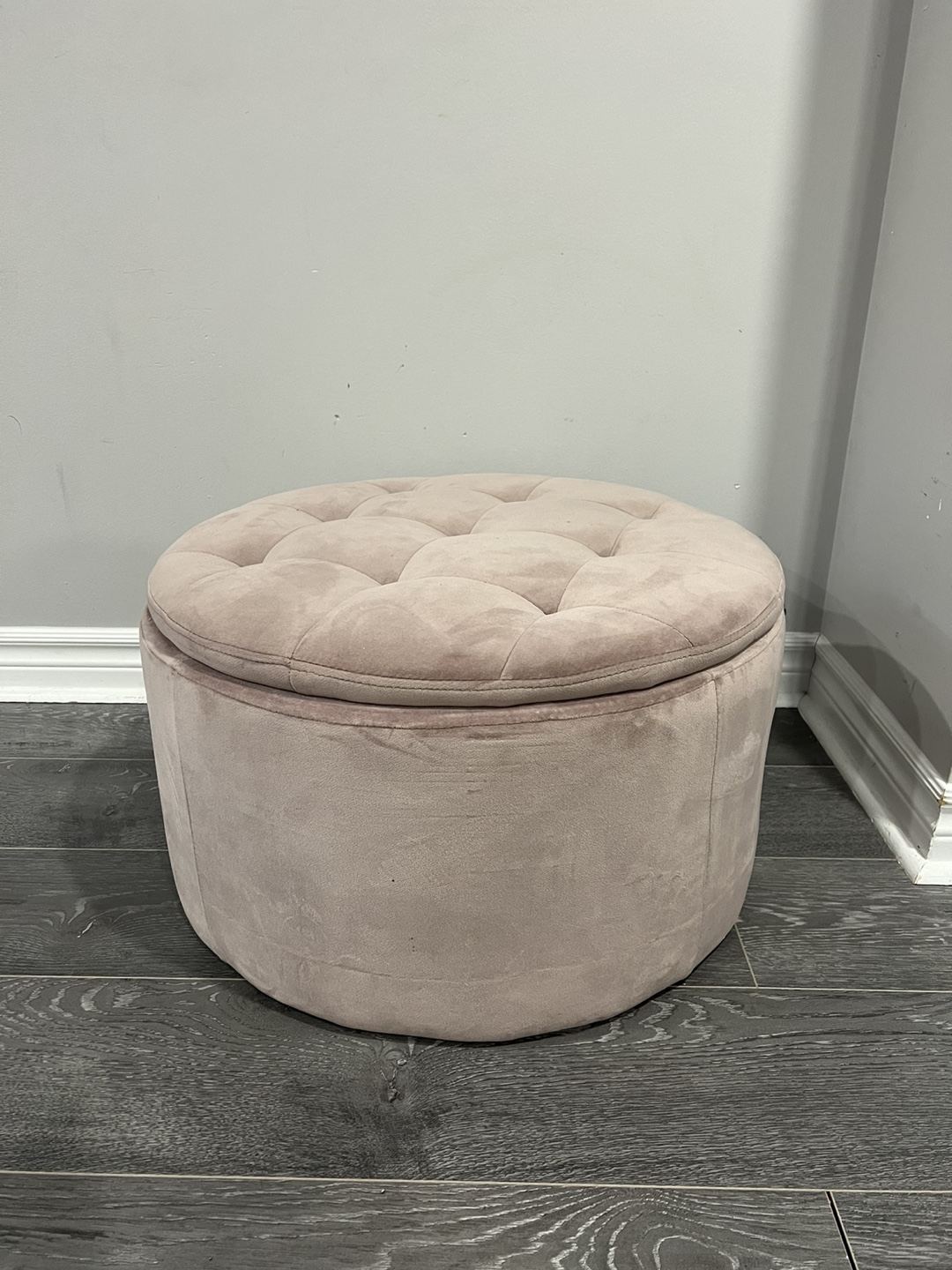 Pink Velvet & Tufted Storage Ottoman