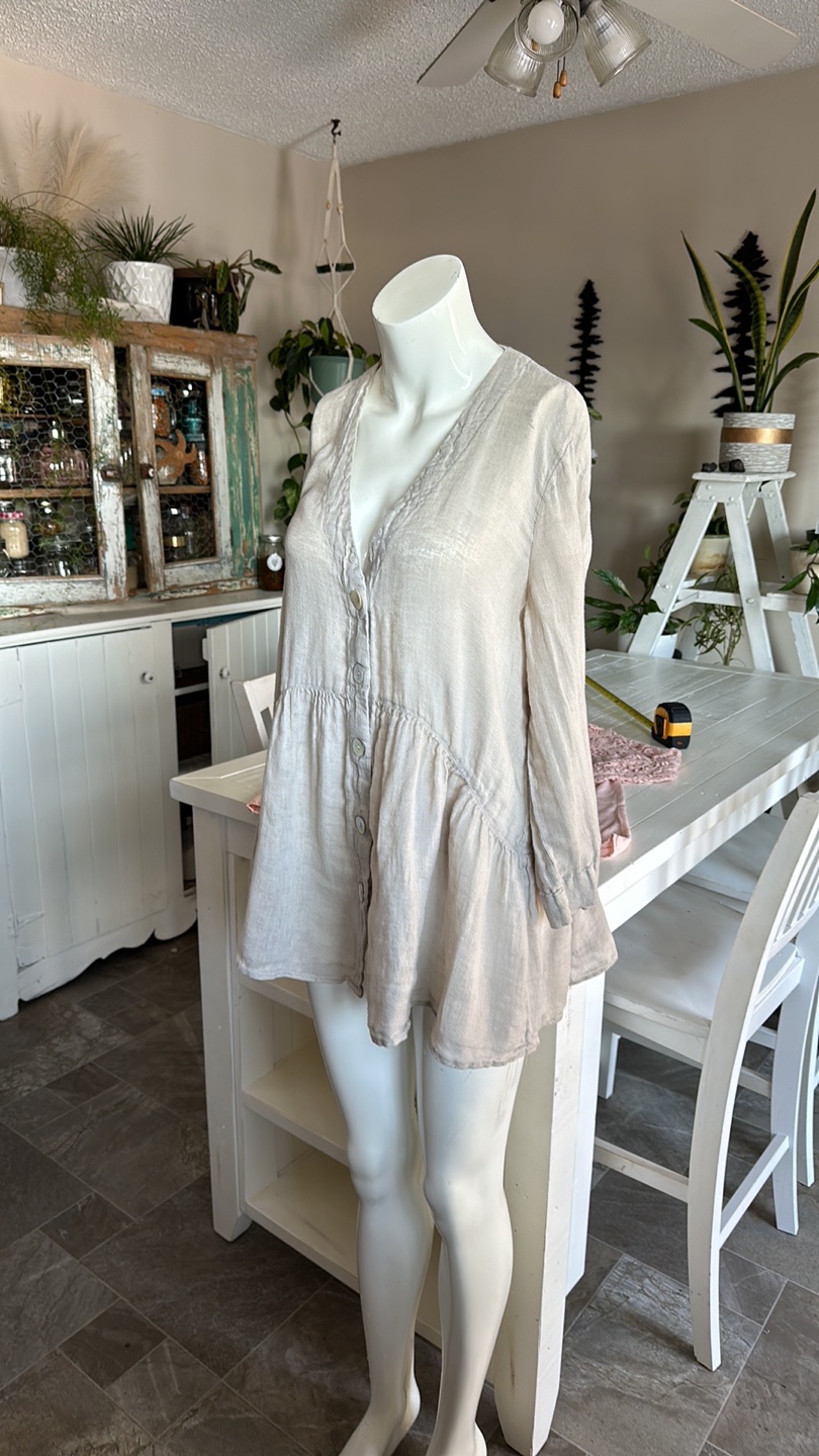 Cream Linen Button Up Blouse