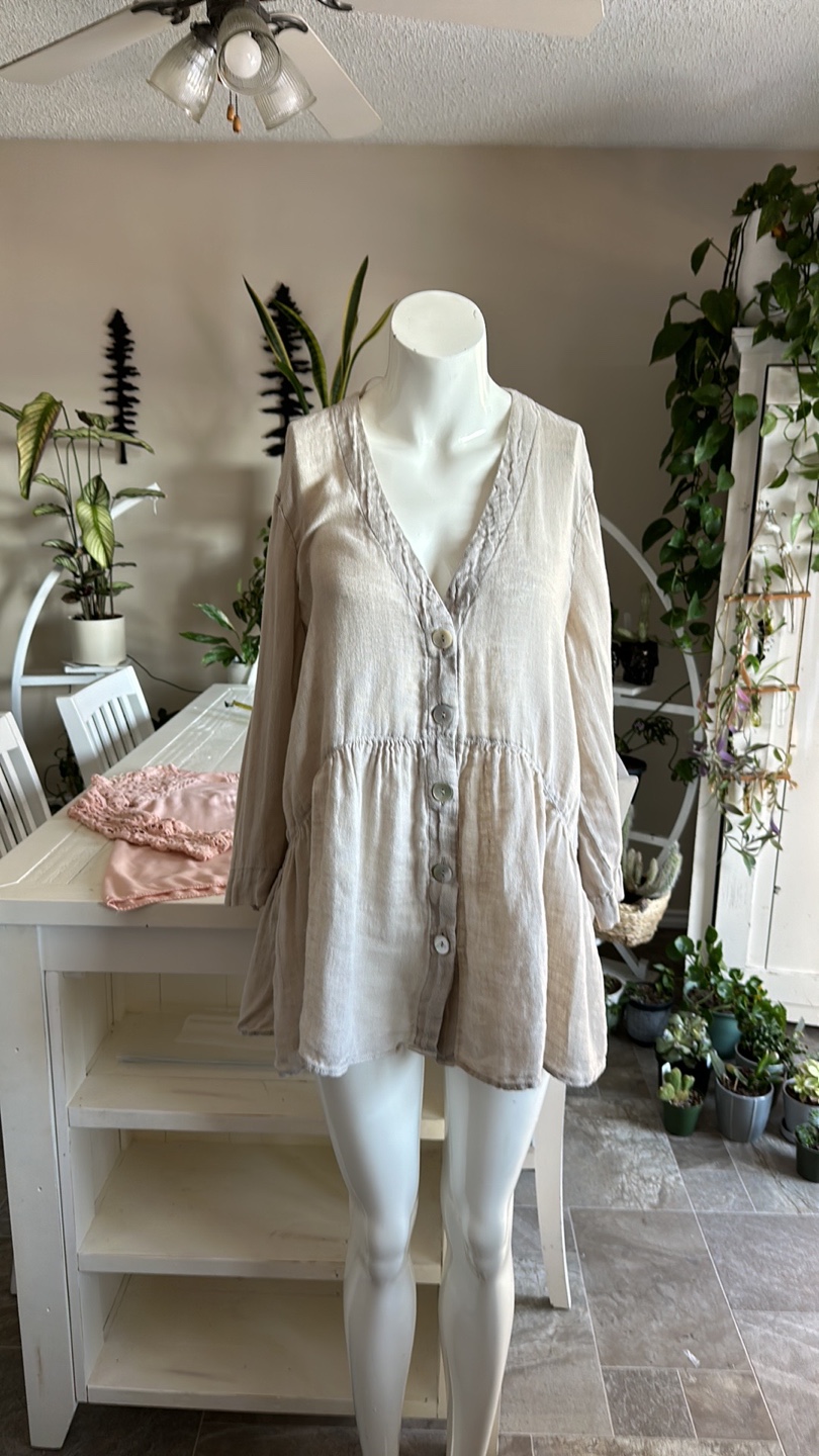 Cream Linen Button Up Blouse - photo 2