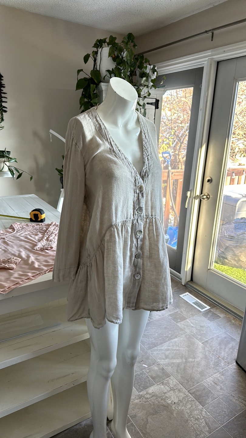 Cream Linen Button Up Blouse - photo 3