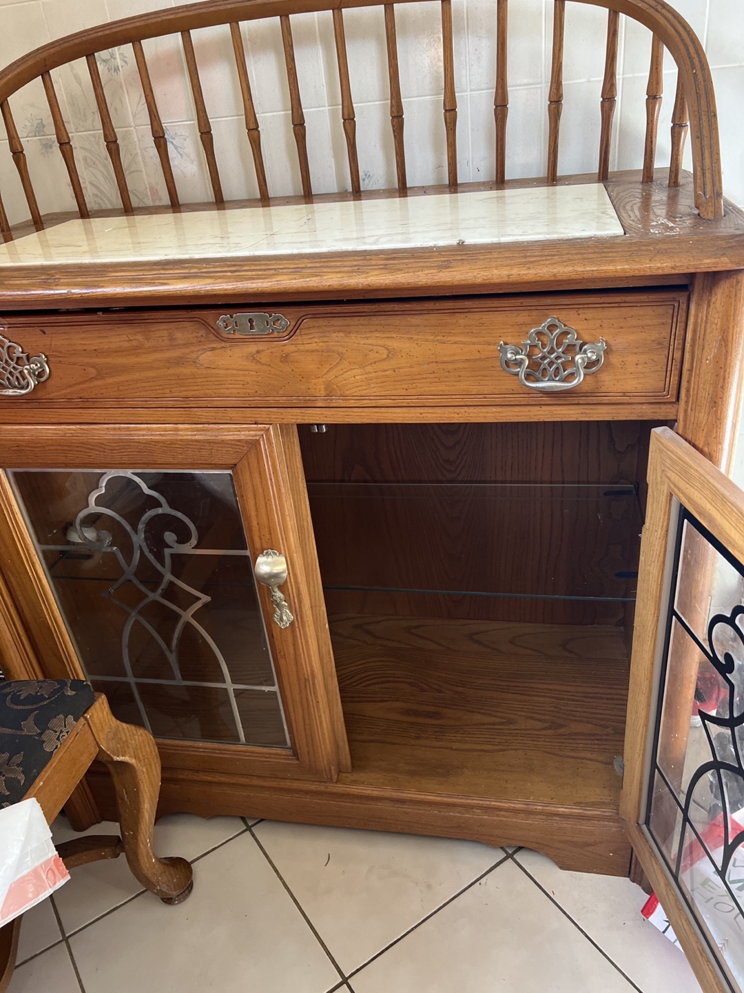 Vintage Wood Cabinet with Marble Top - photo 2