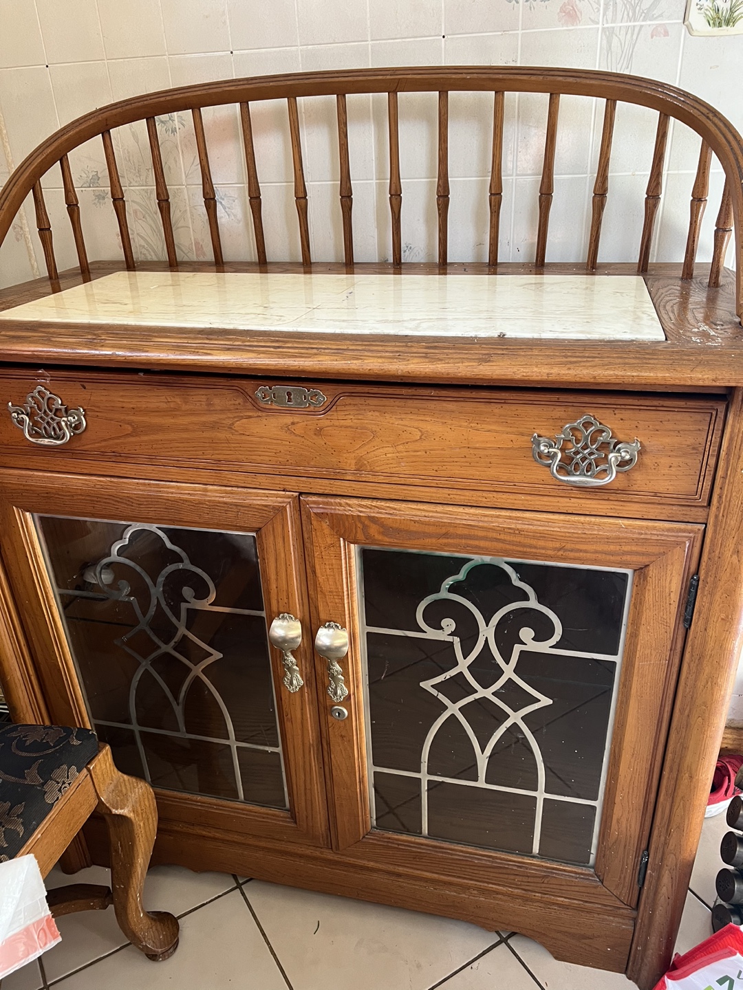 Vintage Wood Cabinet with Marble Top