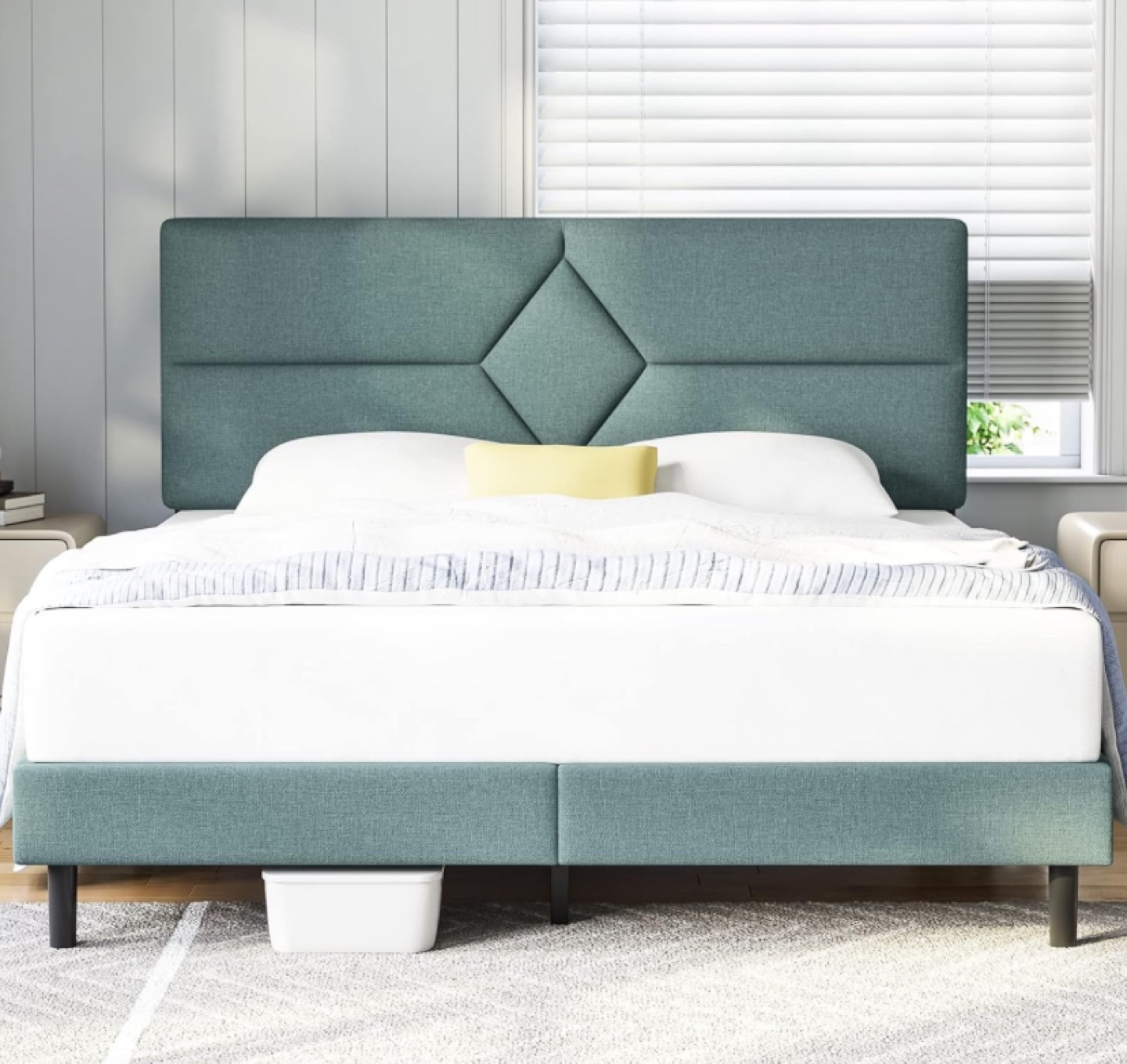 Full Size Upholstered Bed Frame with Full sized Mattress