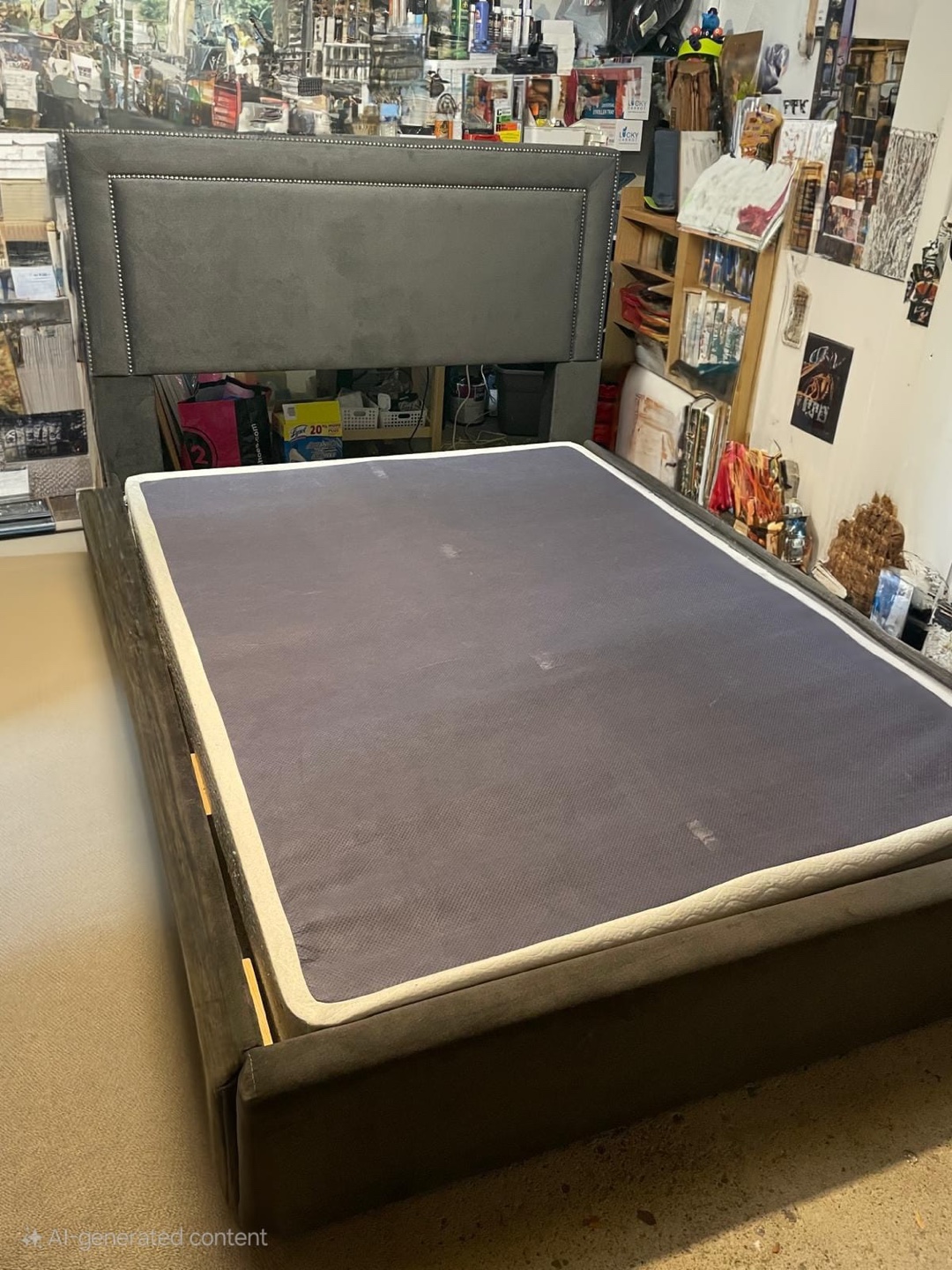 Grey Queen-sized Upholstered Bed Frame - photo 2