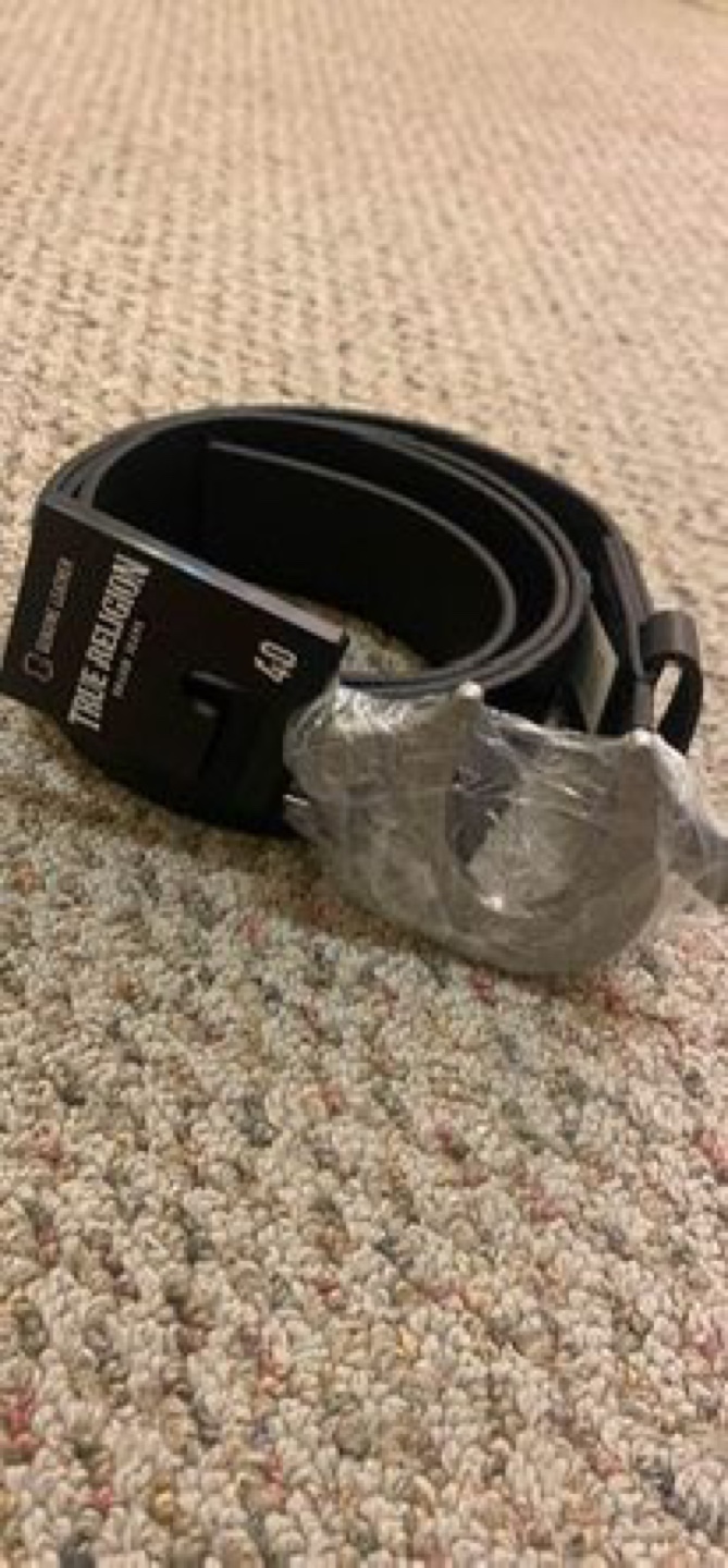 True Religion Black Leather Belt Size 40