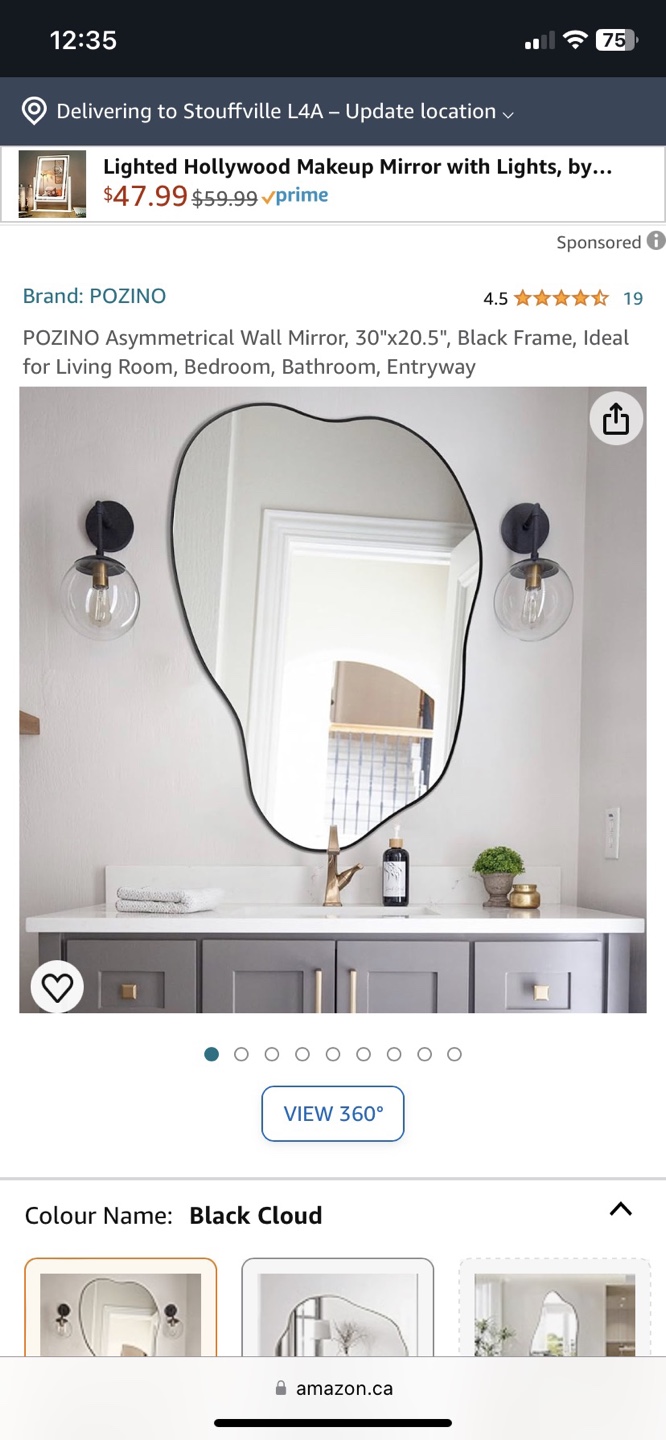 POZINO Asymmetrical Wall Mirror, Black Frame, 30"x20.5" - photo 3