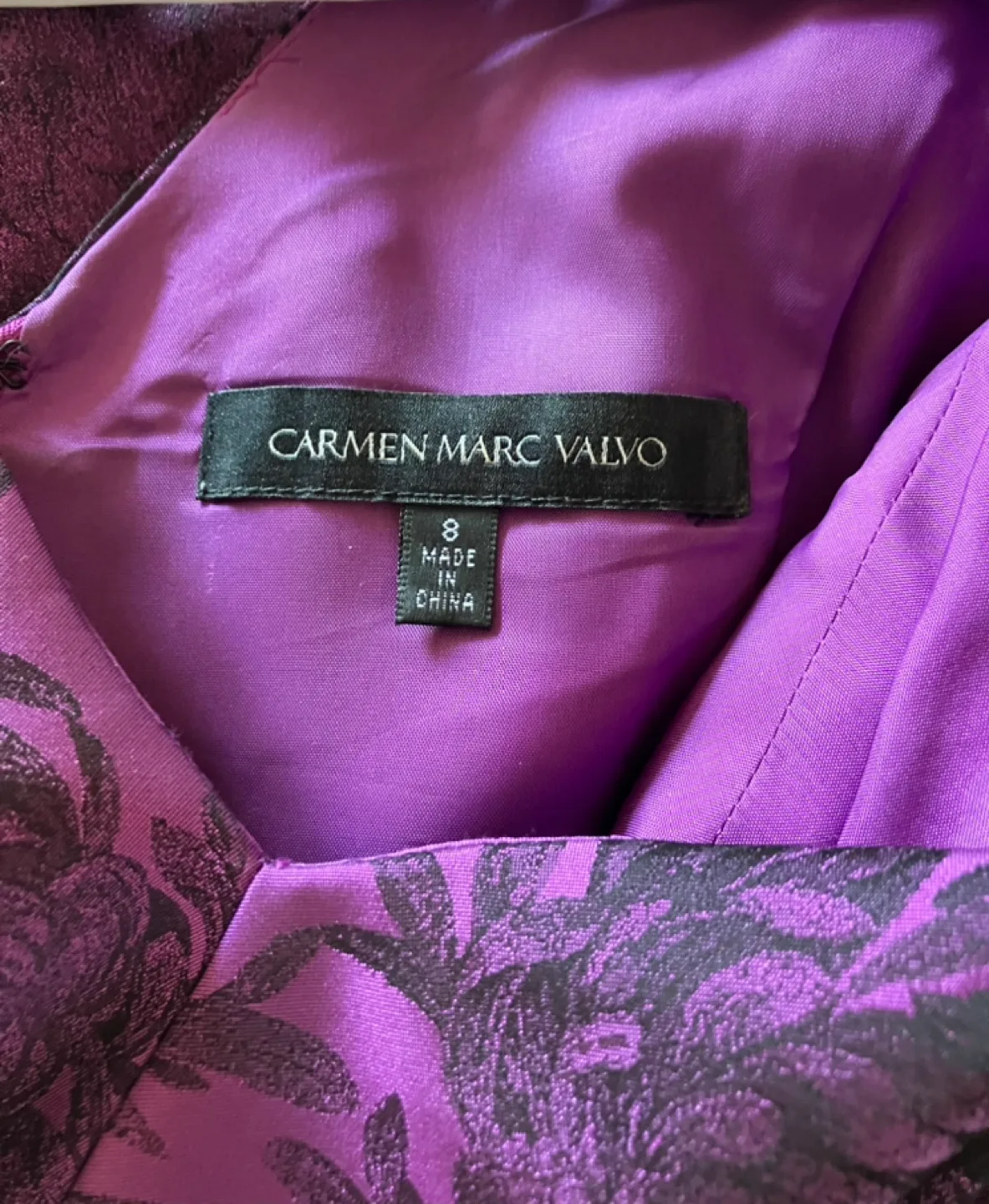 Carmen Marc Valvo Purple Floral Dress Size 8 image indicator(4)