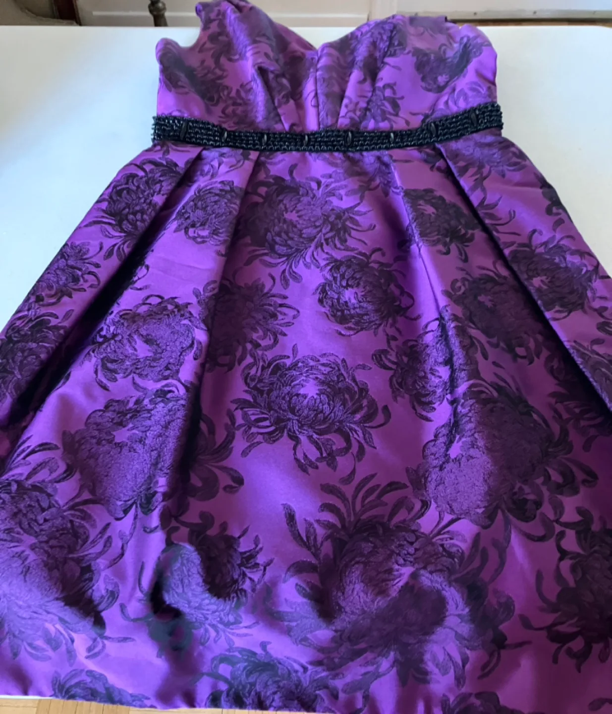 Carmen Marc Valvo Purple Floral Dress Size 8 image indicator(2)