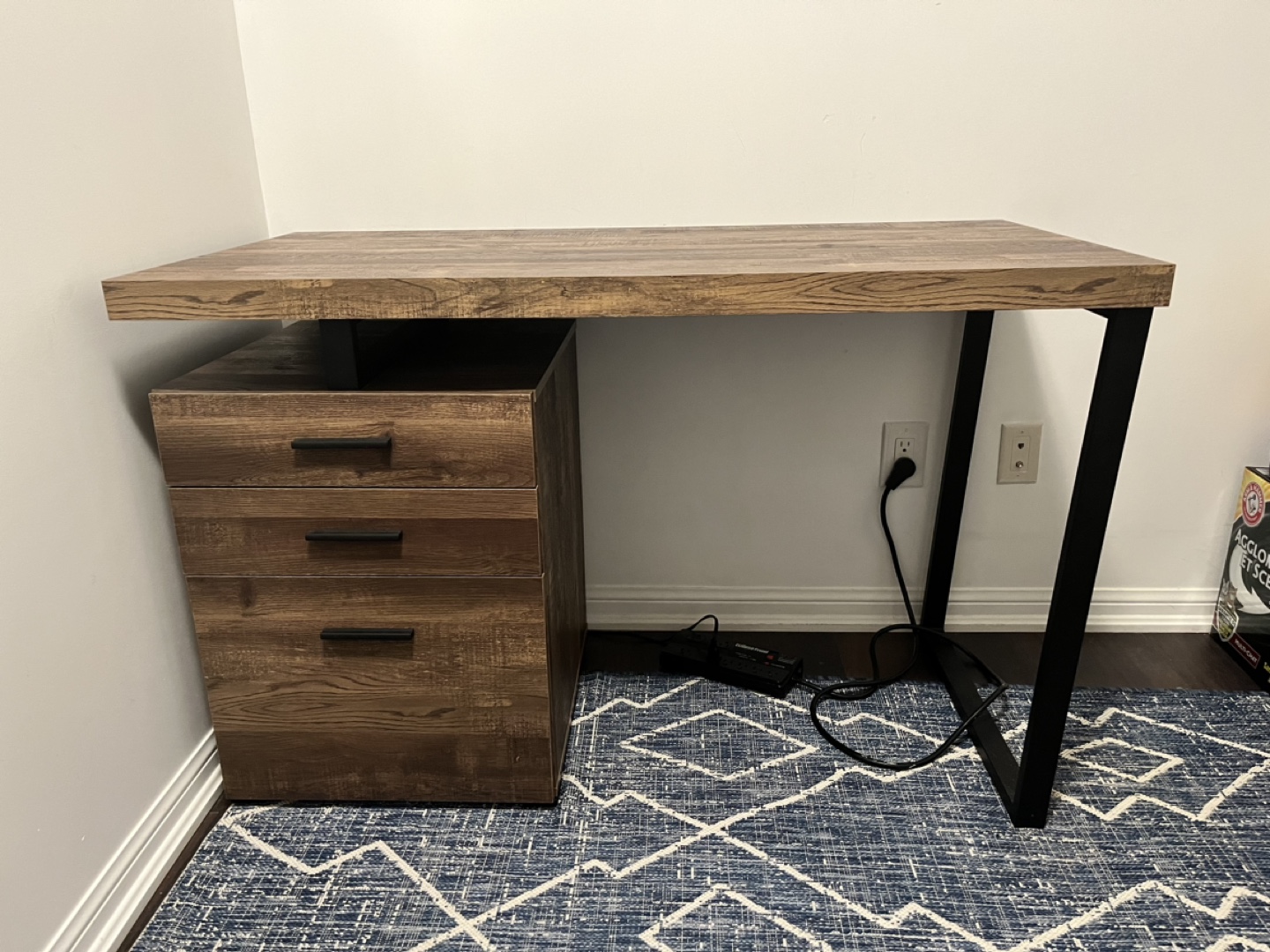 Brown Wooden Desk with File Cabinet
