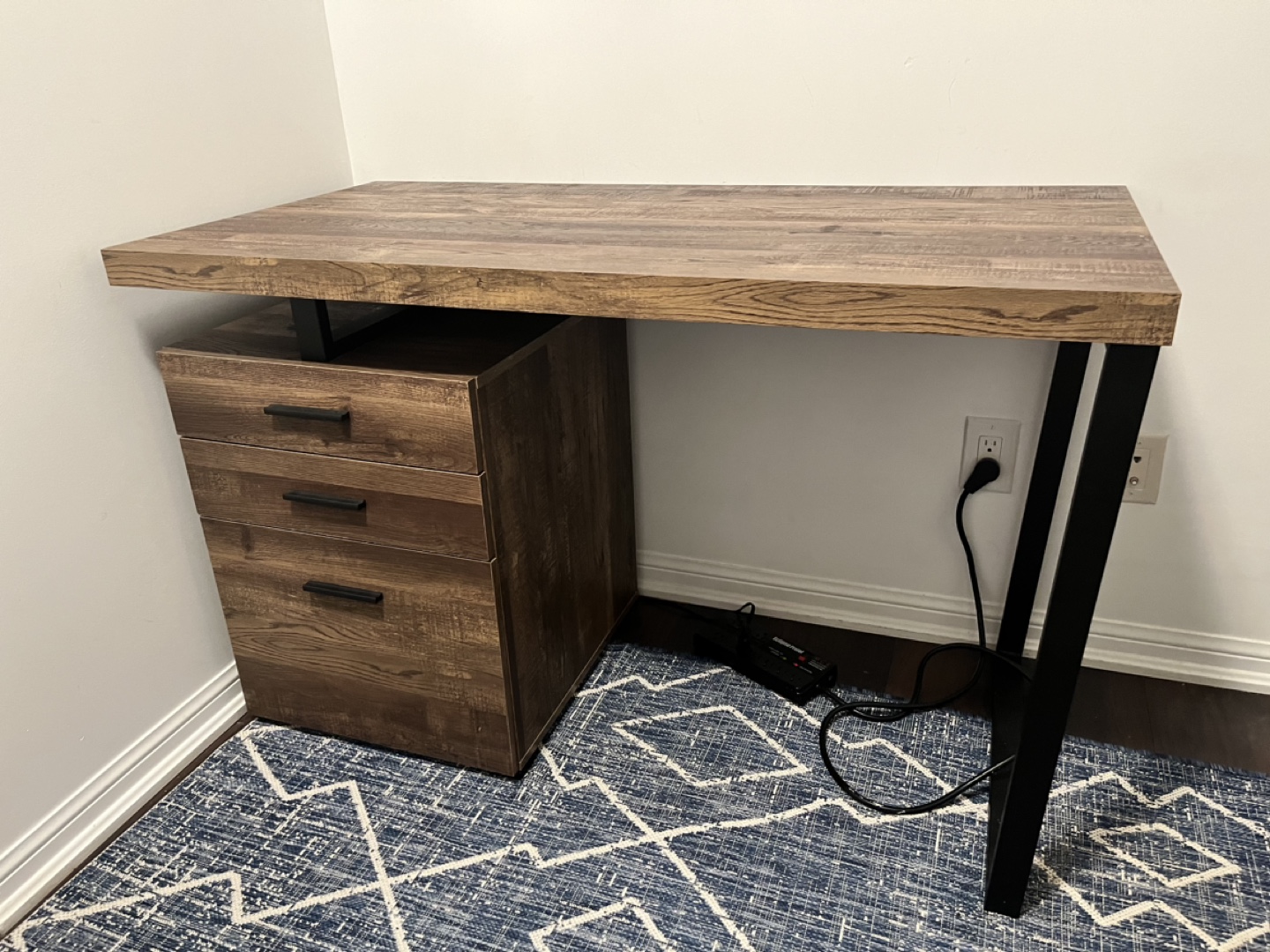 Brown Wooden Desk with File Cabinet - photo 2