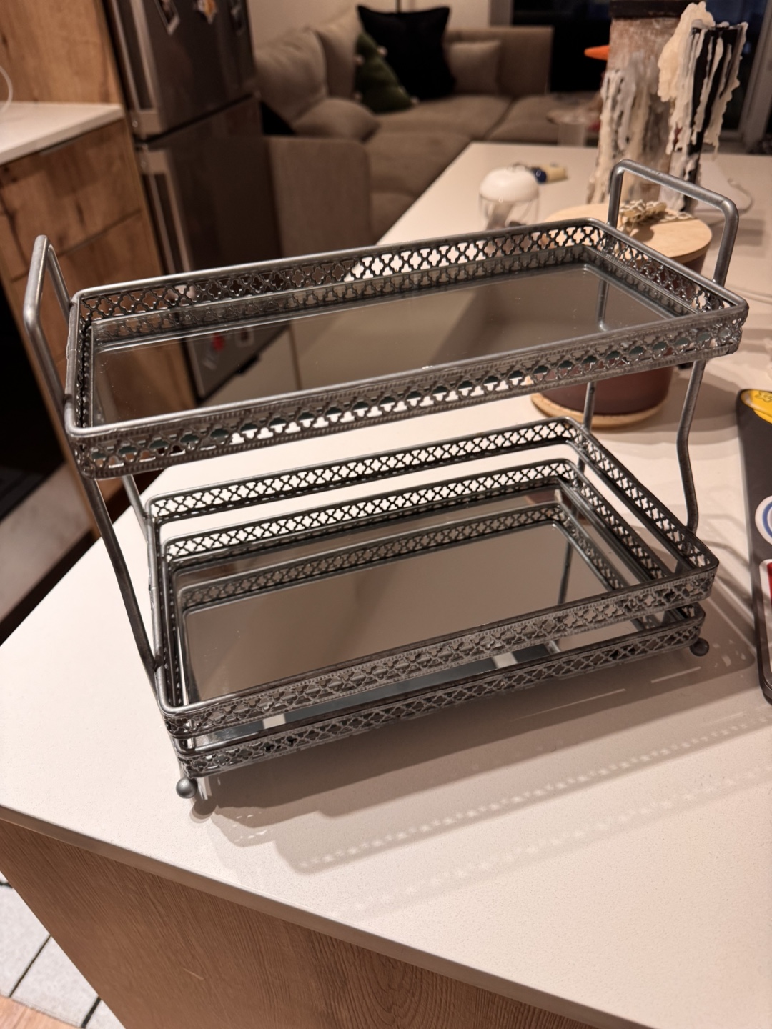 Two-Tiered Mirrored Tray