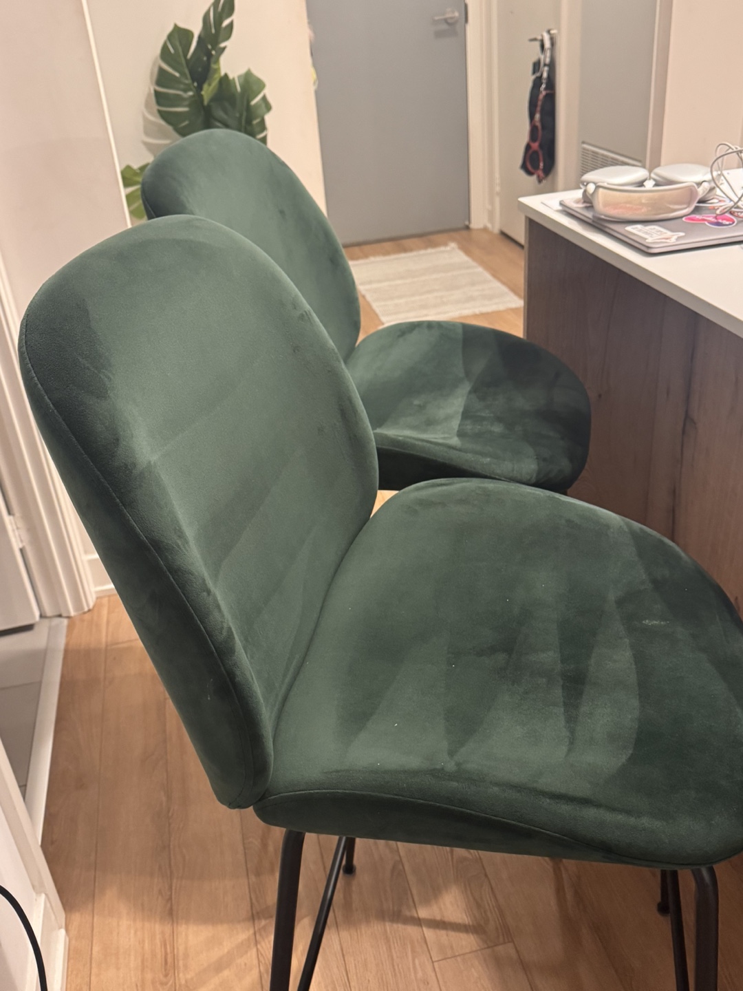 Set of 2 Green Velvet Bar Stools - photo 2